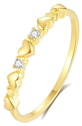 KnSam Echt Gelbgold Au750 Pärchen Ringe, Herz Freundschaftsringe mit Diamant, Trauringe 18K Gold, Gr.58 (18.5)