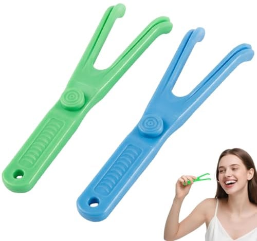YIPFEN 2 Pezzi Porta Filo Interdentale, Floss Pick, Supporto per Filo, Pulizia Interdentale, Igiene Orale, Pulizia dei Denti, Prodotti Dentali, Perfetto per Famiglie, Hotel e Viaggi (blu e verde)