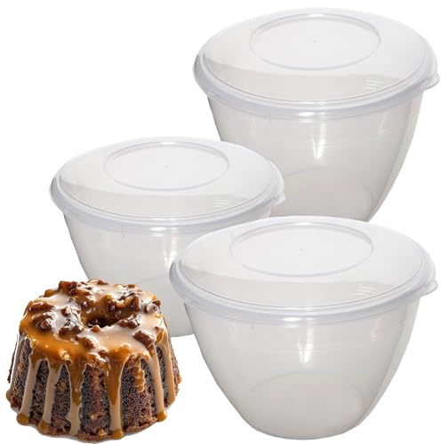 STORM TRADING GROUP Pudding Bowls Basins Clear Non-Stick Space Saving | Plastic Steam Pudding Bowl & Sealable Clip On Lids 3 Popular Sizes (3, 2 Litre)