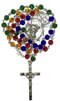 Genérico Rosario Misionero de Cristal Facetado, Multicolor, Cuentas de 6 mm, 47 cm, 5 Continentes