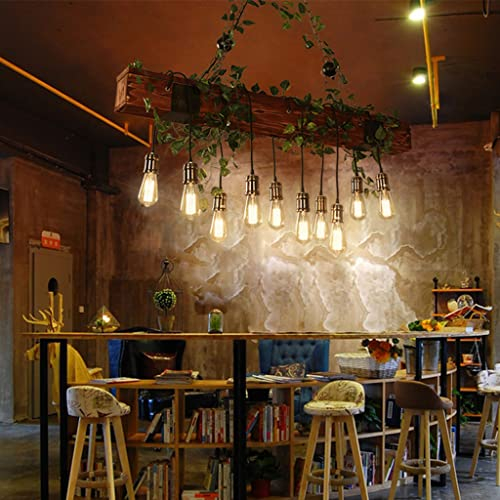 COCOL Retro Vintage Pendelleuchte, Industrielle Loft Hängeleuchte Holz Dekorativer Hängelampe Metall Höhenverstellbar E27 Retro Holz Pendellampe für Küche Esszimmer Bar Restaurant Wohnzimmer Café