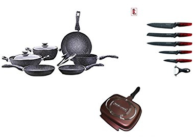 Euroricami Viterbo Set Batteria di Pentole Bavaria in Pietra Lavica 15 Pezzi Cucina Casa