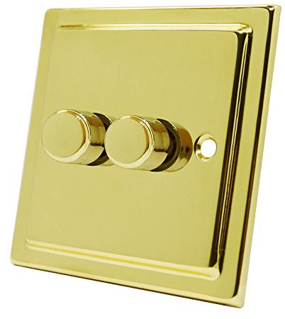 Victorian Polished Brass 2 Gang Dimmer 400W - 10 Amp Double 2-Gang 2 Way 400W Light Dimmer Switch