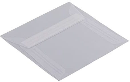 100 Stück, Transparente Briefumschläge, 125 x 125 mm, Haftklebung mit Abziehstreifen, Gerade Klappe, 90 g/qm Offset, Ohne Fenster, Weiß (Transparent-Weiß), Blanke Briefhüllen