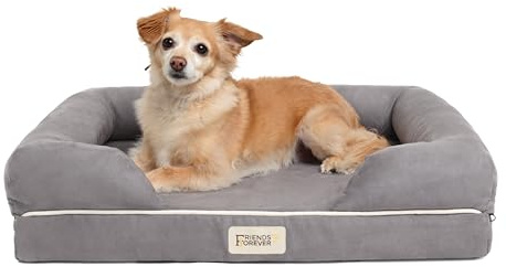 Friends Forever Kleines Hundebett, orthopädisches Hundesofa Memory Foam Matratze, beruhigendes Hundecouchbett, Wandrandkissen, wasserabweisendes Futter, waschbarer Bezug, rutschfeste Unterseite,