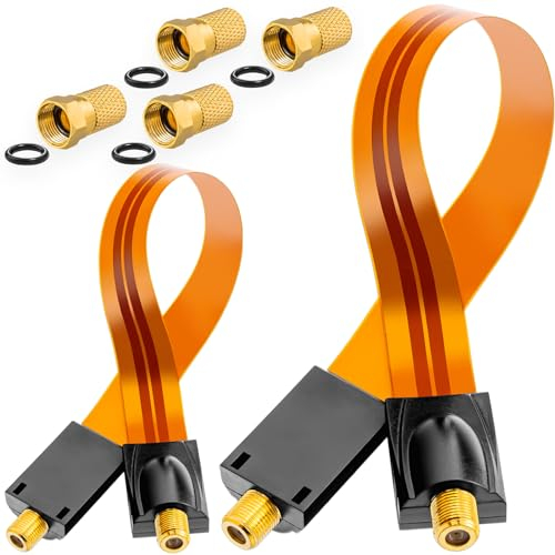 HB-DIGITAL 2x SAT Fensterdurchführung für Sat Kabel Gold, Kontakte verGOLDet satellitenkabel + 4 x F-Stecker 8,2mm vergoldet für Fenster und Türen Ultra Flach