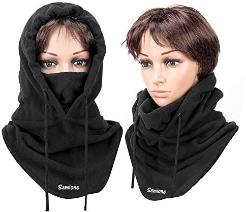 Samione Balaclava, Balaclava Beanie Kapuze Fleece Mütze Wintermütze Motorrad Biker Snowboard Winddicht Kälteschutz Skimaske Unisex Sturmhaube Gesichtshaube (Schwarz)