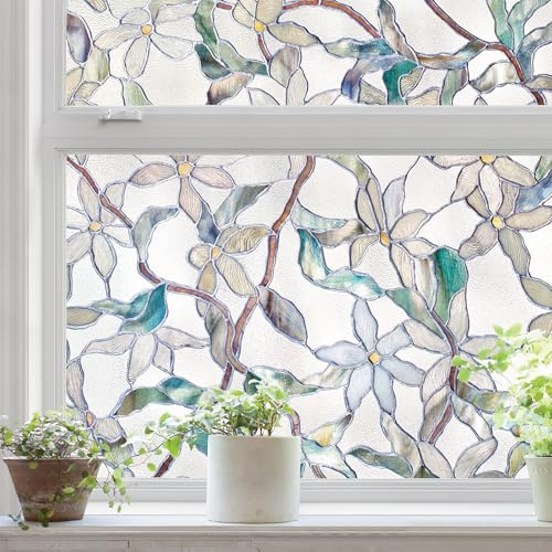 ARTSCAPE Jasmine Sichtschutzfolie für Fenster, Buntglas-Muster, Nicht klebend, UV-Schutz, einfach anzubringen und zu entfernen, 61 cm x 92 cm