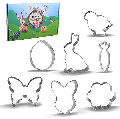 Groß Ostern Ausstechform Set - 7 Stück - Großes Häschen, Kaninchenkopf, Osterei, Blume, Karotte, Küken und Schmetterling - Rostfreier Stahl