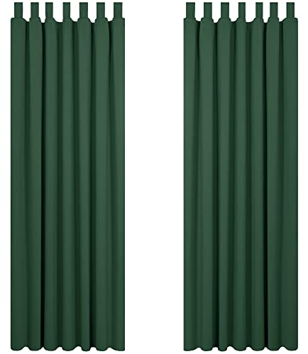 Deconovo Vorhänge Gardinen Verdunklung Schlaufenvorhang lichtundurchlässig Dicke Thermovorhang Kälteschut Hitzeschutz, 200x140 cm(HöhexBreite), Waldgrün, 2er Set