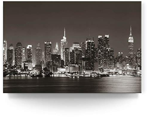 Wandbild Skyline New York Manhatten Night - 120cm x 80cm Leinwand auf Fertigrahmen + Aufhänger