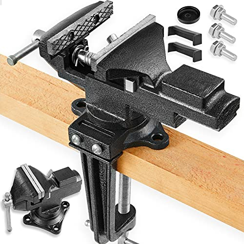 Doppelzweck Kombinierter Universal-Schraubstock 360° Schwenksockel Arbeits-, Bankschraubstock oder Tischschraubstock zum Klemmen mit Schnellverstellung, 8,4 cm beweglicher Heimschraubstock für