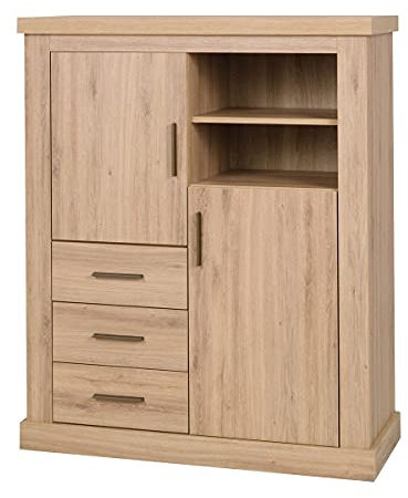 Furniture24 Schrank Amber AR12 Kommode Highboard Wohnzimmerschrank Schubladenschrank 2 Türiger 3 Schubladen Wild Eiche