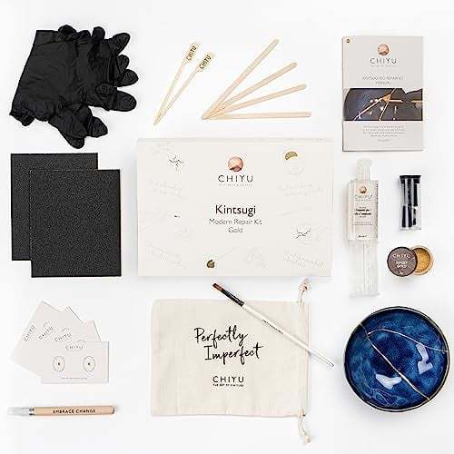 CHIYU Kintsugi Reparatur Set: Modern Repair Kit - Gold - Goldkleber - Lebensmittelecht-Spülmaschinenfest - Das vollständigste und haltbarste Set