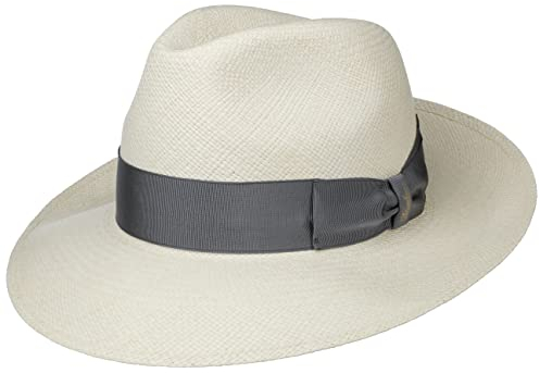 Borsalino Amedeo Bogart Panamahut Panamastrohhut Bogarthut Fedora Sommerhut Sonnenhut Herren - Made in Italy mit Ripsband Sommer Frühling-Sommer - 55 cm Natur-grau