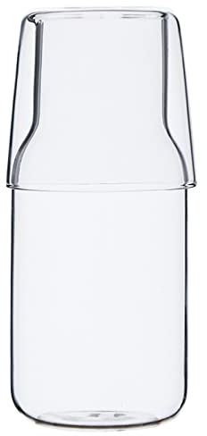 Clear Bedside Water Carafe Set with Tumbler Glass,URMAGIC 15/18 Oz Glass Water Pitcher with Pour Spout,Nightstand Water Glass Set,Clear Glass Cup Set,Juice Pitcher,Drinking Glass,Mouthwash Bottle