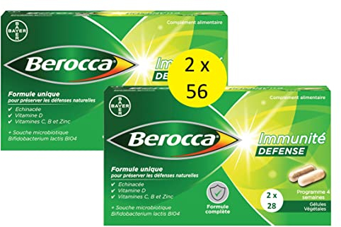 Berocca® Immunité Défense - Préparez vos défenses naturelles - Echinacée, Vitamine D, Vitamine C, et Zinc - Souche microbiotique- Complément alimentaire - 112 comprimés (4x28) - Fabriqué en France