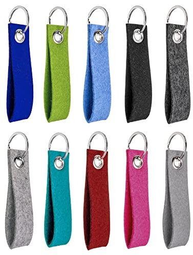 Lialina 10 Schlüsselanhänger Filz aus 100% Wollfilz | Schlüsselband Stoff mit Schlüsselring aus flachem Edelstahl | personalisierbar | made in Germany