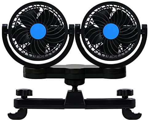EVERGD Electric Car Vehicle Fans Portable Car Seat Fan Headrest 360 Degree Rotatable Backseat for Rear Seat Passenger 12V Cooling Air Fan with Cigarette Lighter for SUV, RV, Vehicles