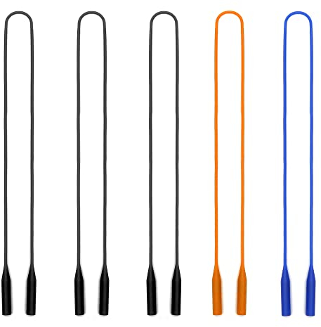 JM Elastisch Silikon Brille Gurt Halter Wasserdicht Gläser Halterung,Sport Sonnenbrillen Kette 2 Stück Damen Herren Kinder Blau+Orange+Schwarz