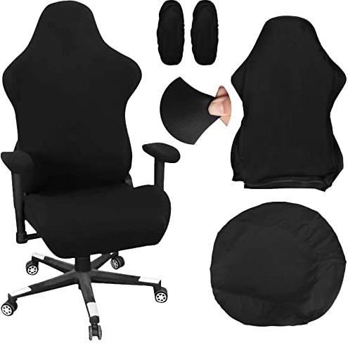 Bürostuhl überzug Set,4Stück Gaming Stuhl Bezug,Bürostuhl Bezug Universal,Hussen für Stühle mit Armlehnen,Stuhlrücken bezug,Sitzbezug bürostuhl für Computer Stühle/pc Sitzbezug Stuhl (Schwarz)