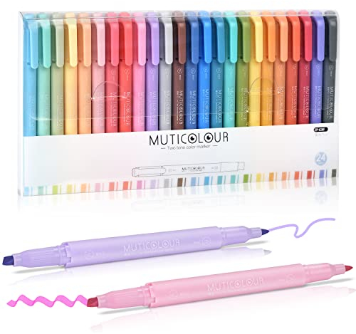 EooUooIP Textmarker Set, 24 Farben Warmer und Kühler Doppelendige Textmarker Pastell Highlighter Pen, für Journaling, Bibel Marker, Büros, Schulen, Stifte Aesthetic
