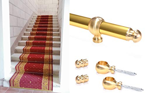 Stickrohr aus Aluminium, zur Befestigung von Teppichen und Läufer auf Treppenstufen mit Ösen (100 cm, Gold (Kit 1 Stick + 2 Rings))
