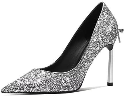 Castamere Donna Spillo Alto High Tacco Heel Chiusa a Punta Slip-on Pumps Nodo Fiocco da Matrimonio Feste Sexy Dress Classico Scarpe Argento 44 EU