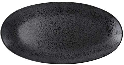 Esmalte de cerámica japonesa Plato de cerámica ovalado Plato Plato de sushi Hogar creativo Plato de pescado al vapor grande Plato ovalado negro (Tamaño : 14 inches) ( 12 inches)