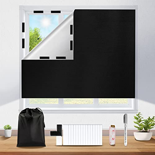 No Drill Blackout Blinds, Portable Black Out Blind Stick On Window, Temporary Blackout Material with Velcro Cut to Size, Easy Fit Travel Window Treatments Curtains for Bedroom Nursery Loft(200x148cm)