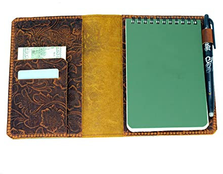 JJNUSA Lederbezug Kompatibel mit Rite in the Rain Spiral Notebooks Distressed Echtlederbezug für gebundene Notizbuchbezüge 4 x 6 Flower Brown