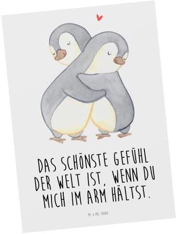 Mr. & Mrs. Panda Postkarte Pinguine Kuscheln - Geschenk, für Freundin, Hochzeitstag, Partner, Freund, Ansichtskarte, Postkarten, bildkarte, Valentinstag, Ansichtskarten, Grußkarte, Frauen