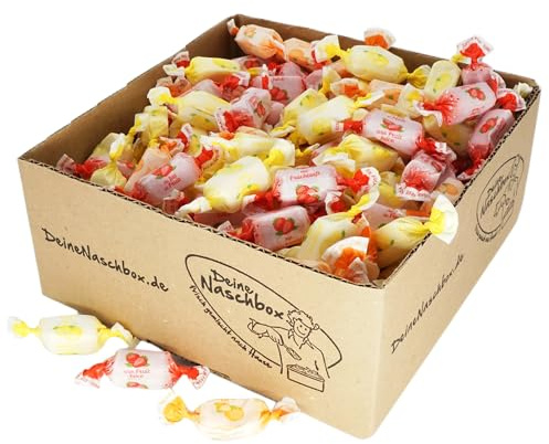 Deine Naschbox | Zuckerfreie Fruchtsaft Toffees | 1,25kg lose im Karton | XXL Fruchtbonbon Vorrat | Kaubonbons | Mix | ohne zusätzliche Umverpackung