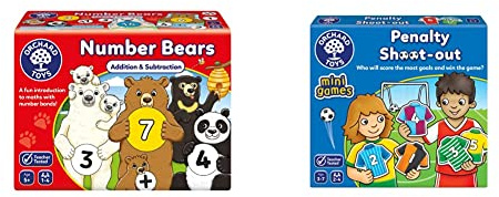 Orchard Toys Number Bears Maths Games for Children to Learn Addition & Subtraction and Number Bonds to 20 & Penalty Shoot Out Mini Games, Travel Games for Kids to Learn Matching Pairs, Maths