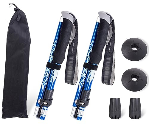 ThreeH 2 Stück pro Set Trekkingstöcke Zusammenklappbare Teleskop-Wanderstöcke Schnell verstellbare Wanderstöcke für Männer Frauen Einfach zu bedienen Ultraleicht für Wandern Camping Reisen Blau