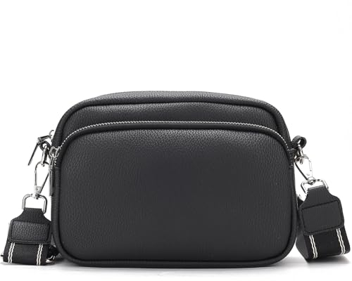 XINZATU Damen Umhängetasche, Leder Kleine Crossbody Bag Schultertasche, Abnehmbar Schultergurt Handtasche - Schwarz