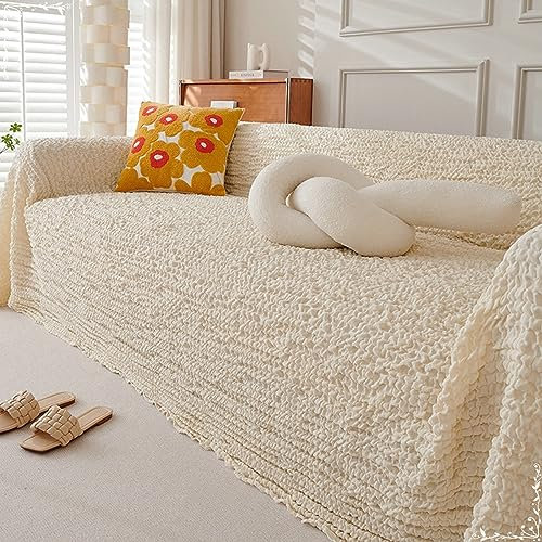 Gualiy Couchbezug 180x380cm, Einfarbig Sofabezug 4 Sitzer Couchbezug rutschfest Beige Sofa Überzug für Ledersofa