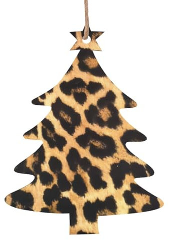 Leopard Print Tree Shape 6 PCS Wooden Ornaments for Christmas Holiday Decorations
