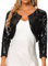 Allegra K Damen Pailletten Jacke Bolero Glitzernde Party Langarm Shrug Cardigan mit Offener Vorderseite Schwarz M