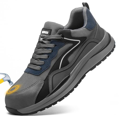 TAERGU S3 Sicherheitsschuhe Herren-Leder S1 Arbeitsschuhe Leicht SBP Stahlkappenschuhe Safety Shoes Einstichresistent Industrieschuhe,Grau,EU41