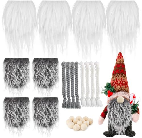 BOFUNX 8 Stück Wichtelbart Zum Basteln mit 12pcs Holzperlen und 8pcs Zwerg Zöpfe Weihnachten Zwergenbärte Weihnachten Wichtel Zubehör DIY Handwerk Supplies