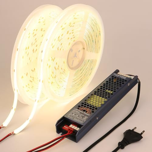 BENLUN 24V COB LED Streifen 20M (10M X 2), LED Strip 4000K Naturweiß Aussenbereich Wasserdicht, LED Band Outdoor Selbstklebend CRI 93 mit Netzteil für Schlafzimmer Zimmer Dekoration