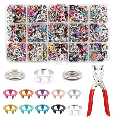 VEGCOO Snap Button Fastener kit, 250 Sets Metal Press Studs Snap Fasterners No Sewing, Button Poppers Fastener Pliers Press Tool Kit for Sewing Clothes, DIY Craft, Bibs (Colorful)