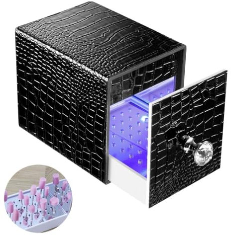 Kapmore LED Illuminated Nail Drill Bit Holder - Professional 48-Slot Case, Portable & Rechargeable Nail Bit Organizer