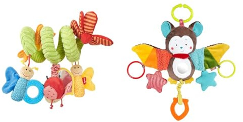Sigikid 42249 Aktiv-Spirale Schmetterling Baby Activity On Tour Mädchen Babyspielzeug empfohlen ab Geburt Mehrfarbig & Fehn Activity-Spieltier Fledermaus – Baby Motorikspielzeug für Kinderwagen