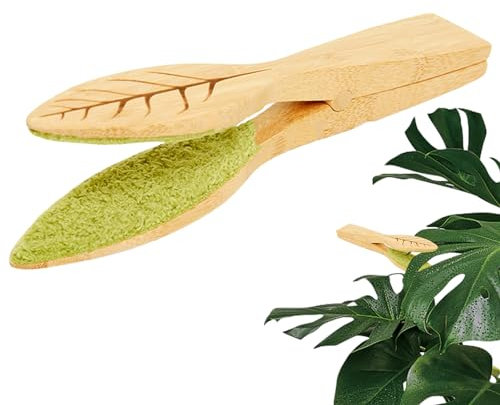 Teksome Yeazbomz Pince de Nettoyage de Feuilles – Brosse de Nettoyage de Feuilles avec Manche en Bois et Peluches, dépoussiérage des Plant, Outil de Brosse de Nettoyage de Feuilles pour Plant