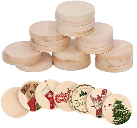 50 Stück Holzplatte Rund,Holzscheiben 5cm Holzplättchen,Holzplatte Rund zum Basteln(Durchmesser 50mm Dicke 5mm)Handwerkliches Schnitzen Malen DIY Handwerk Hochzeit Mittelstücke Weihnachten Dekoration