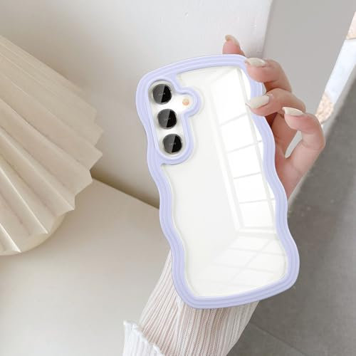 UEEBAI Hülle für Samsung Galaxy A15 4G/5G, Niedliche Wellen Rahmenform Silikon Stoßfeste Handyhülle Anti-Kratzt Tansparent Schutzhülle Rückseite TPU Bumper Cover für Mädchen Frauen, Lila