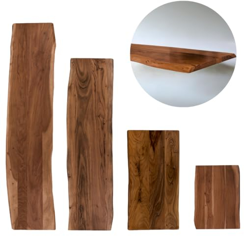 trelevo Holzplatte 60x40 cm, Akazienholz massiv 26mm, Tischplatte nussbaumfarben, Baumkantenplatte für Sitzbank, Waschtisch und Beistelltisch