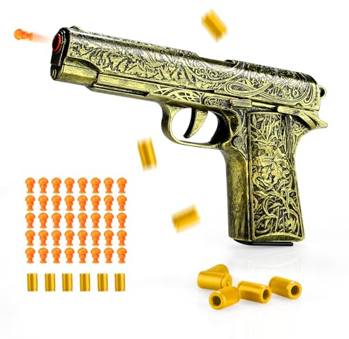 Spielzeug Pistolen für Kinder, Gold Gravur Vintage Spielzeug Pistole mit Munition, Kinder Spielzeugwaffen Blaster Spielzeug Realistisch, Geburtstagsgeschenk für 14+ Jahre, Kontinuierliche Betrieb